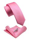 2.4" Solid Color Skinny Men's Ties Pink Silk Necktie Pocket Square Clip Set Luxury Neckties For Man Accessories Wedding Party