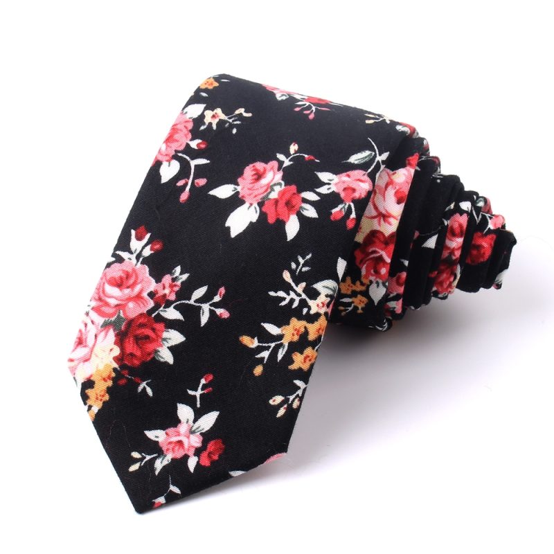 New Casual Floral Cotton Ties And Pocket Square Sets Flower Print Skinny Necktie For Men Mens Neck Tie Cravat 6cm Slim Neckties - Image 2