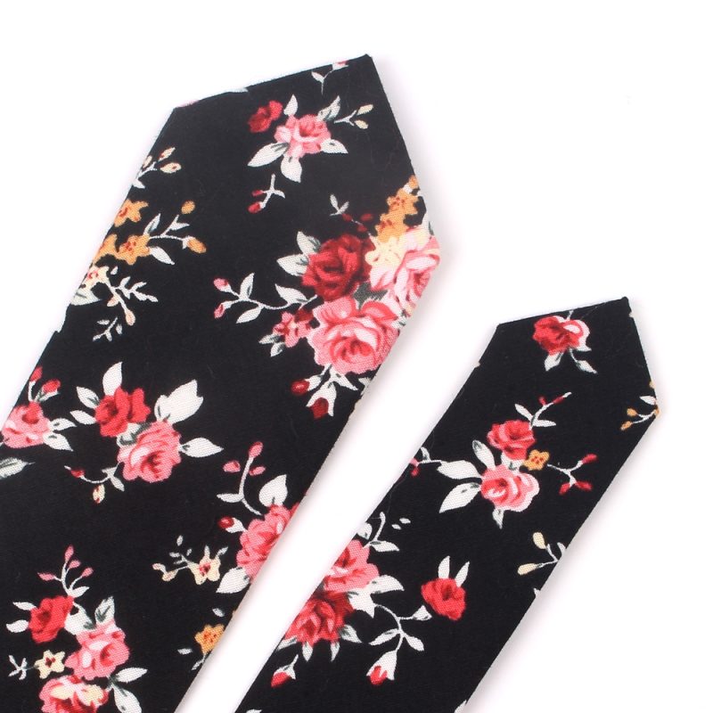 New Casual Floral Cotton Ties And Pocket Square Sets Flower Print Skinny Necktie For Men Mens Neck Tie Cravat 6cm Slim Neckties - Image 4