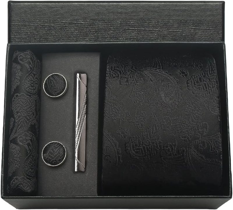 100% Silk Brand Tie Handkerchief Cufflink Set For Men Necktie Holiday Gift Box Blue Gold Suit Accessories Fit Workplace Holiday - Image 7