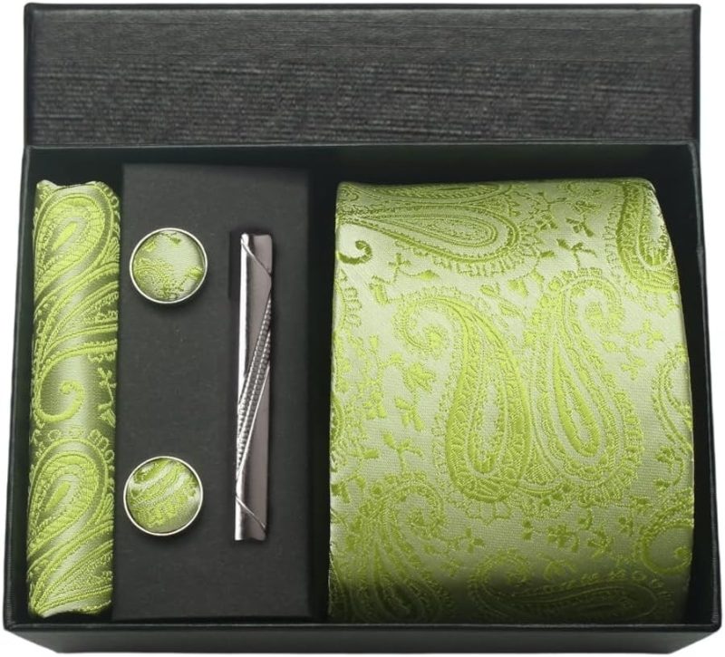 100% Silk Brand Tie Handkerchief Cufflink Set For Men Necktie Holiday Gift Box Blue Gold Suit Accessories Fit Workplace Holiday - Image 13