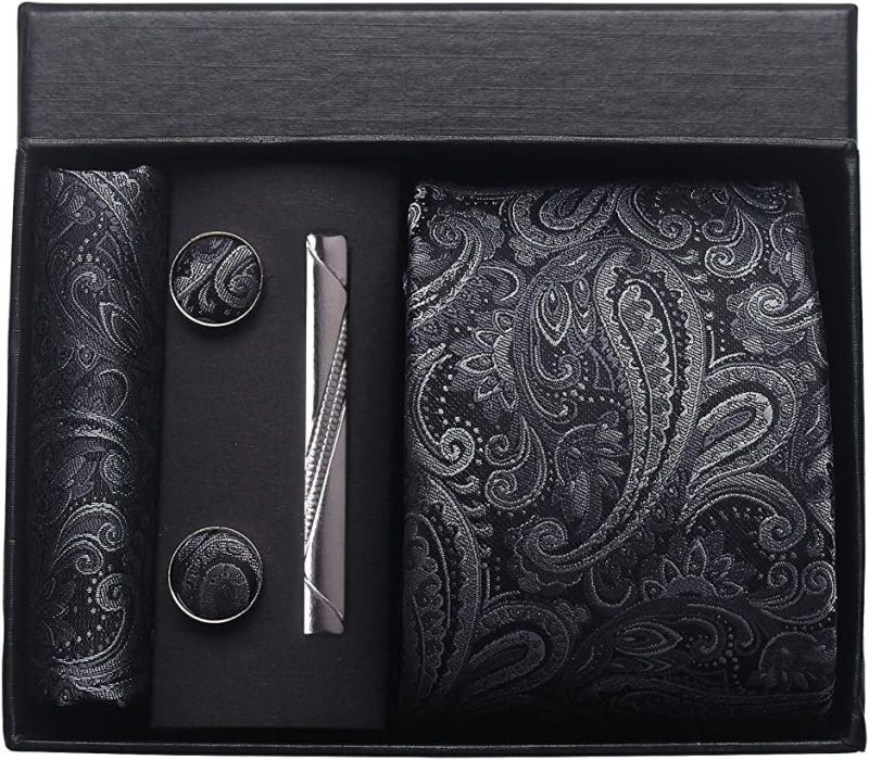 100% Silk Brand Tie Handkerchief Cufflink Set For Men Necktie Holiday Gift Box Blue Gold Suit Accessories Fit Workplace Holiday - Image 16