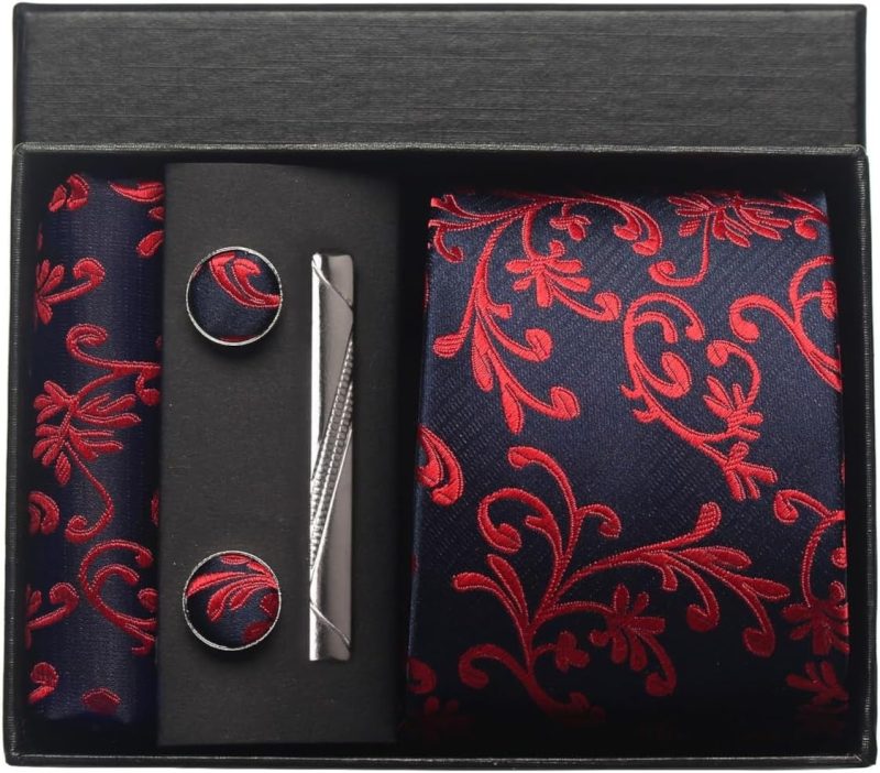100% Silk Brand Tie Handkerchief Cufflink Set For Men Necktie Holiday Gift Box Blue Gold Suit Accessories Fit Workplace Holiday - Image 17