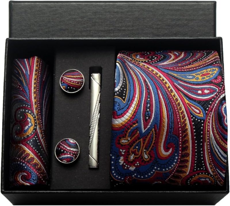 100% Silk Brand Tie Handkerchief Cufflink Set For Men Necktie Holiday Gift Box Blue Gold Suit Accessories Fit Workplace Holiday - Image 18