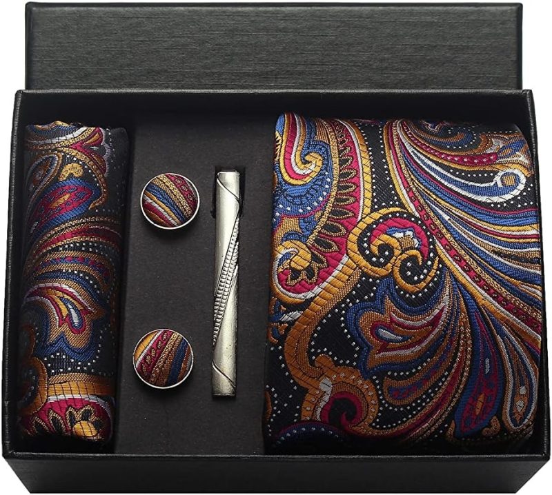 100% Silk Brand Tie Handkerchief Cufflink Set For Men Necktie Holiday Gift Box Blue Gold Suit Accessories Fit Workplace Holiday - Image 19