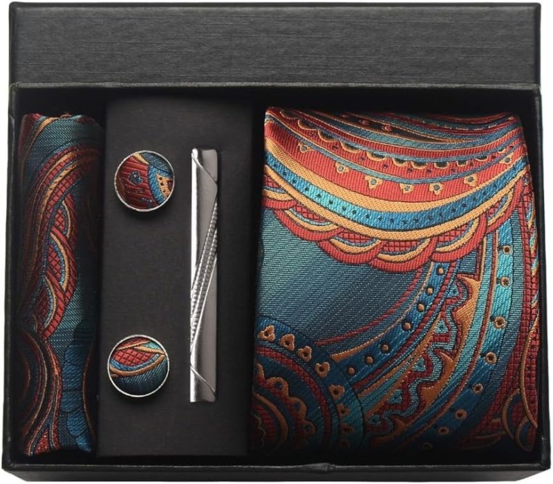100% Silk Brand Tie Handkerchief Cufflink Set For Men Necktie Holiday Gift Box Blue Gold Suit Accessories Fit Workplace Holiday - Image 22