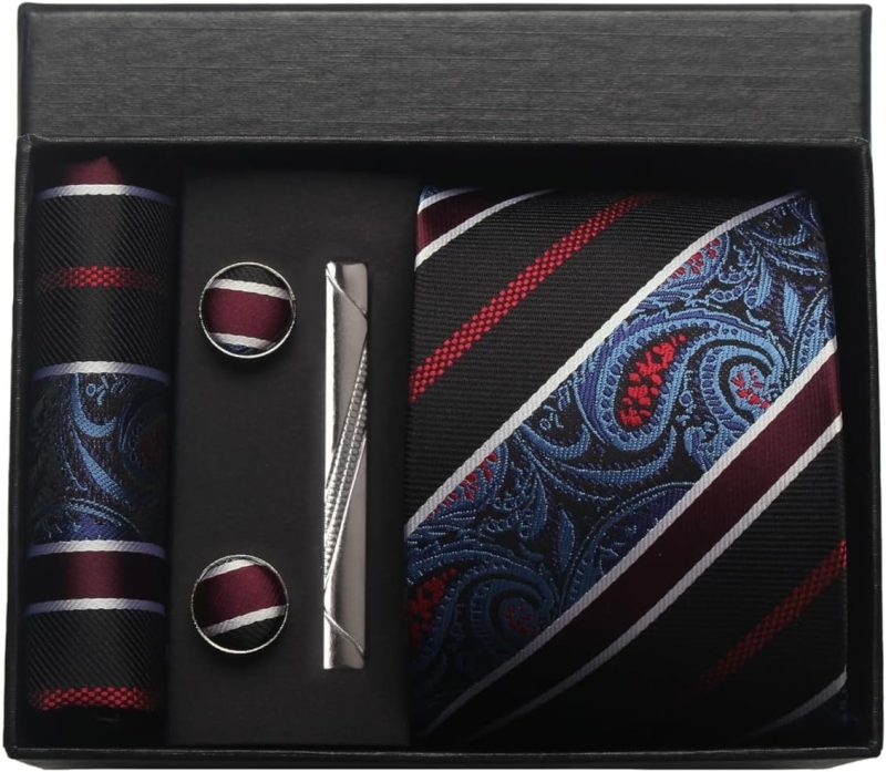 100% Silk Brand Tie Handkerchief Cufflink Set For Men Necktie Holiday Gift Box Blue Gold Suit Accessories Fit Workplace Holiday - Image 24