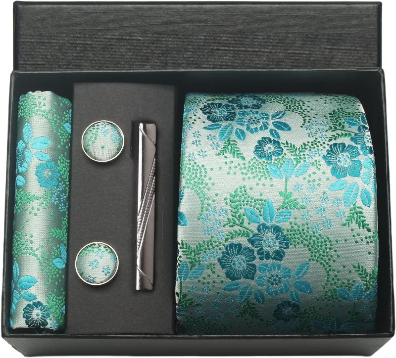 100% Silk Brand Tie Handkerchief Cufflink Set For Men Necktie Holiday Gift Box Blue Gold Suit Accessories Fit Workplace Holiday - Image 26