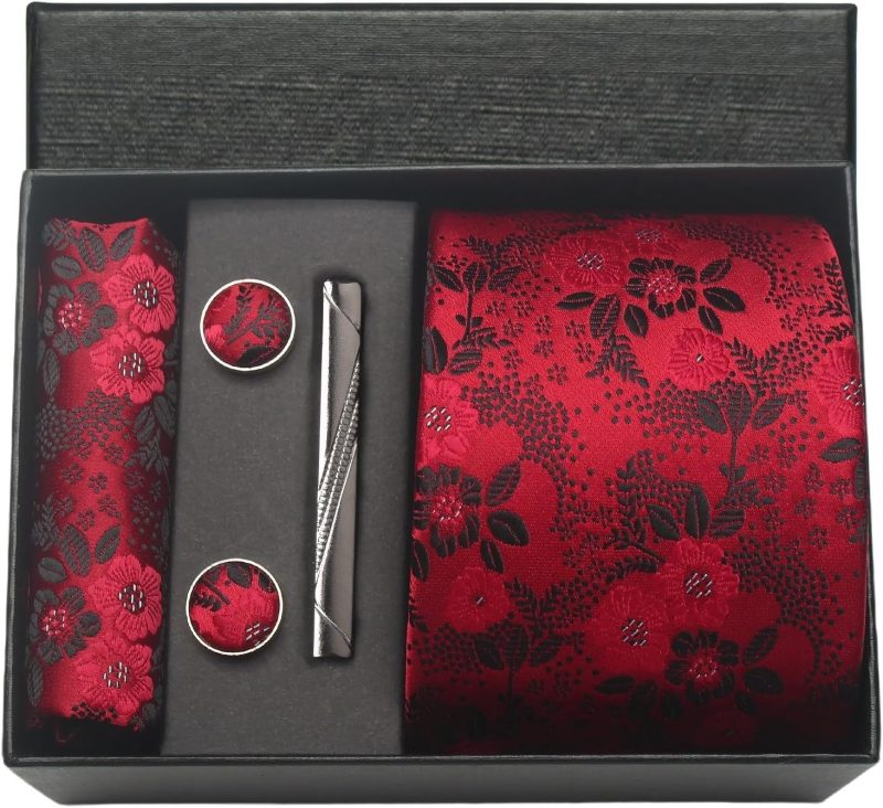 100% Silk Brand Tie Handkerchief Cufflink Set For Men Necktie Holiday Gift Box Blue Gold Suit Accessories Fit Workplace Holiday - Image 30