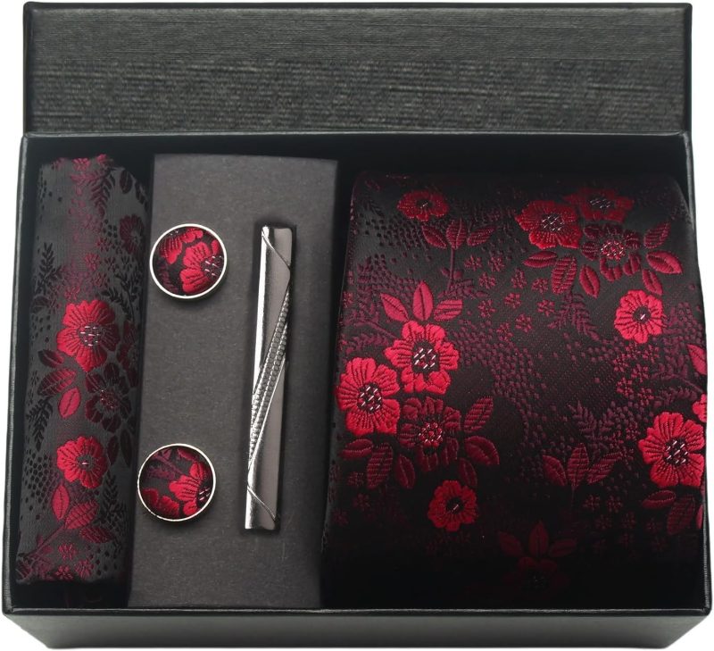 100% Silk Brand Tie Handkerchief Cufflink Set For Men Necktie Holiday Gift Box Blue Gold Suit Accessories Fit Workplace Holiday - Image 31