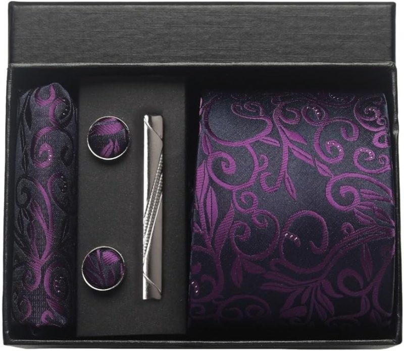 100% Silk Brand Tie Handkerchief Cufflink Set For Men Necktie Holiday Gift Box Blue Gold Suit Accessories Fit Workplace Holiday - Image 33