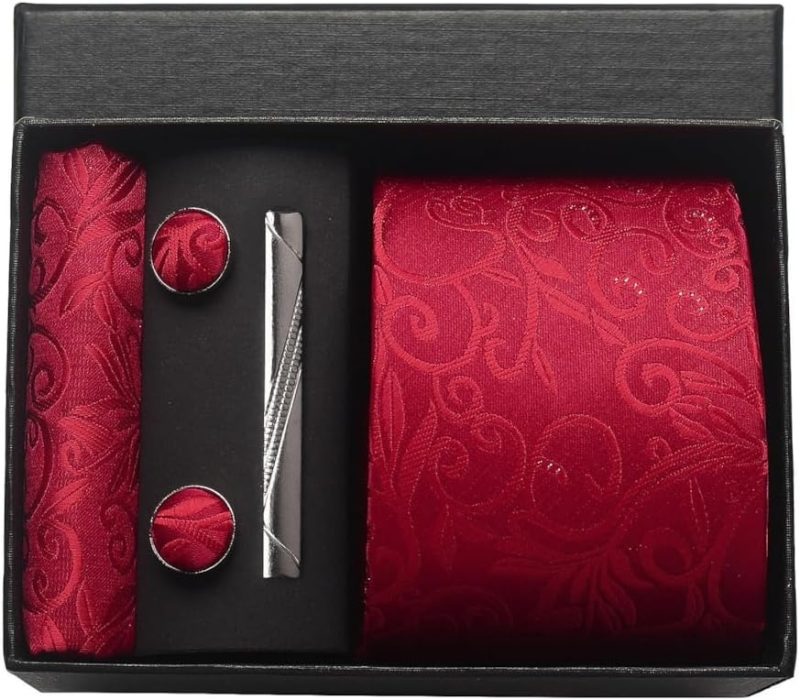 100% Silk Brand Tie Handkerchief Cufflink Set For Men Necktie Holiday Gift Box Blue Gold Suit Accessories Fit Workplace Holiday - Image 34