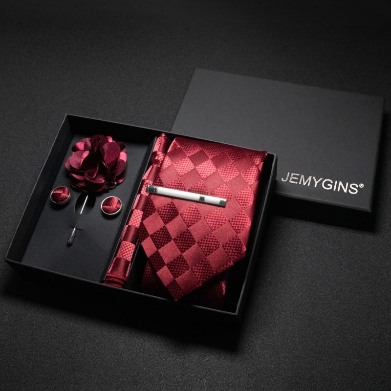 Wine red Men Tie Paisley Silk Tie Pocket Square Cufflink Luxury Gift Box Set Wedding Gravat Accessories Neck Tie For Men - Image 8