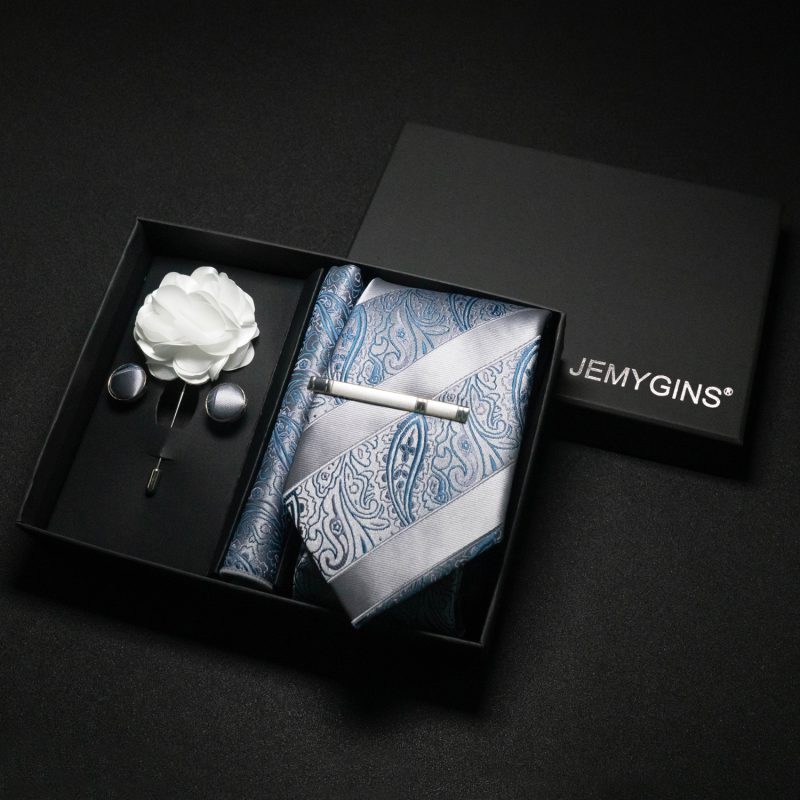 Wine red Men Tie Paisley Silk Tie Pocket Square Cufflink Luxury Gift Box Set Wedding Gravat Accessories Neck Tie For Men - Image 13