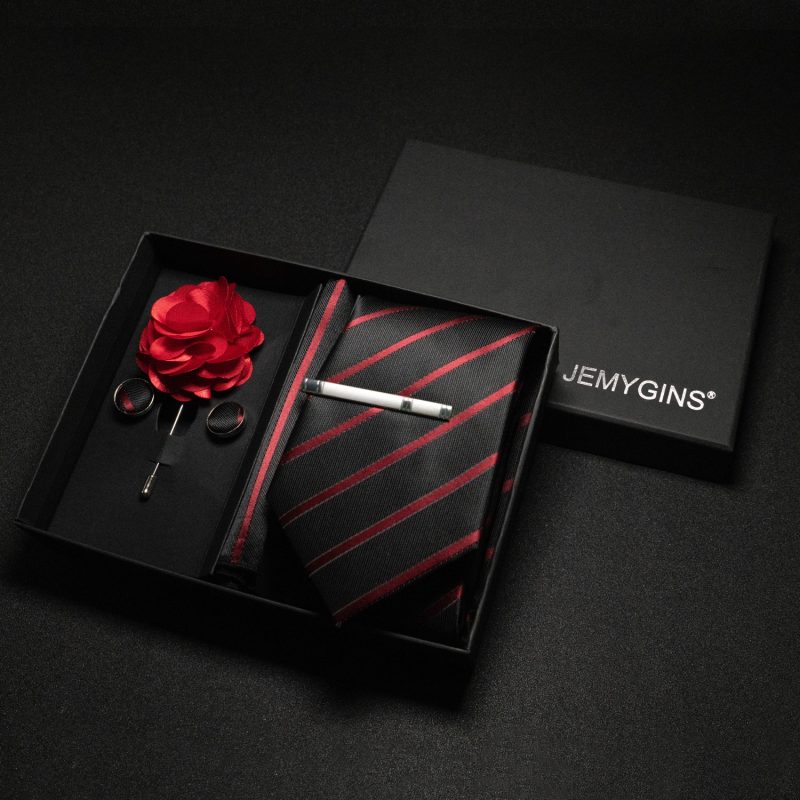 Wine red Men Tie Paisley Silk Tie Pocket Square Cufflink Luxury Gift Box Set Wedding Gravat Accessories Neck Tie For Men - Image 17
