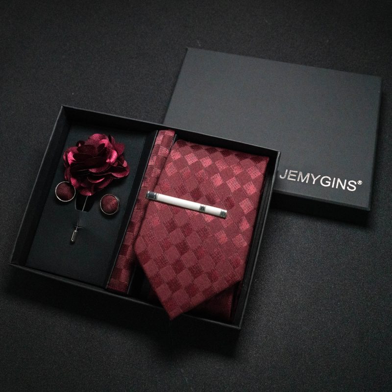 Wine red Men Tie Paisley Silk Tie Pocket Square Cufflink Luxury Gift Box Set Wedding Gravat Accessories Neck Tie For Men - Image 20