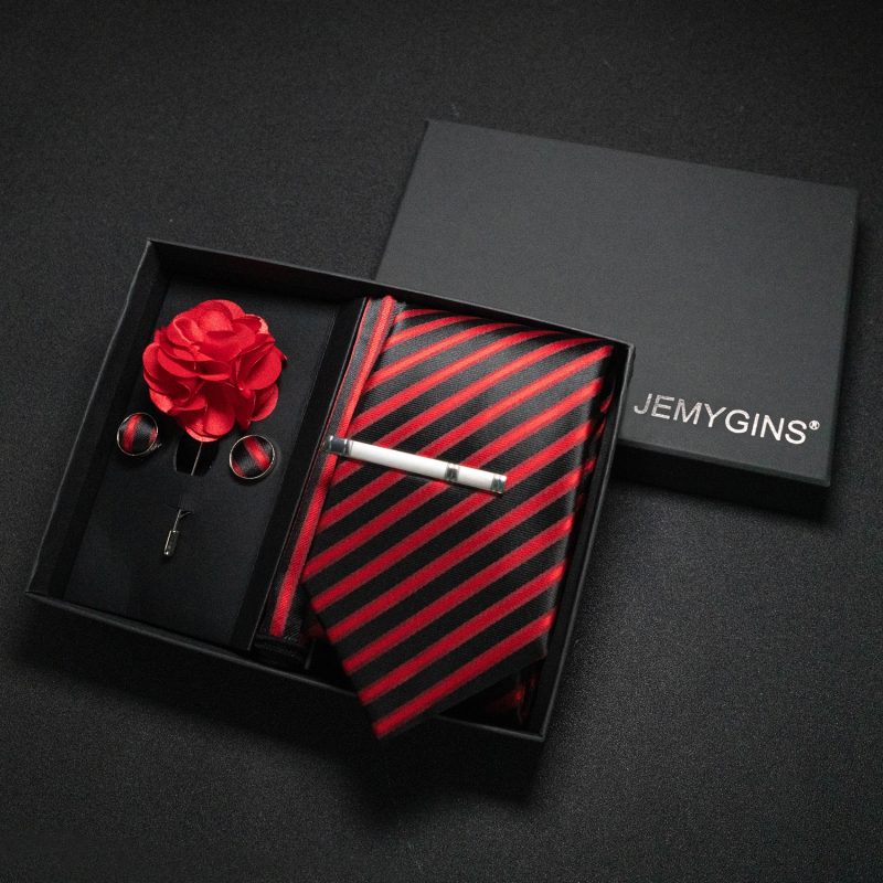 Wine red Men Tie Paisley Silk Tie Pocket Square Cufflink Luxury Gift Box Set Wedding Gravat Accessories Neck Tie For Men - Image 23