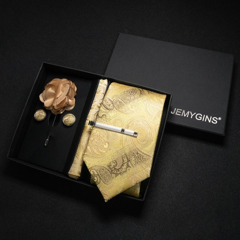 Wine red Men Tie Paisley Silk Tie Pocket Square Cufflink Luxury Gift Box Set Wedding Gravat Accessories Neck Tie For Men - Image 25