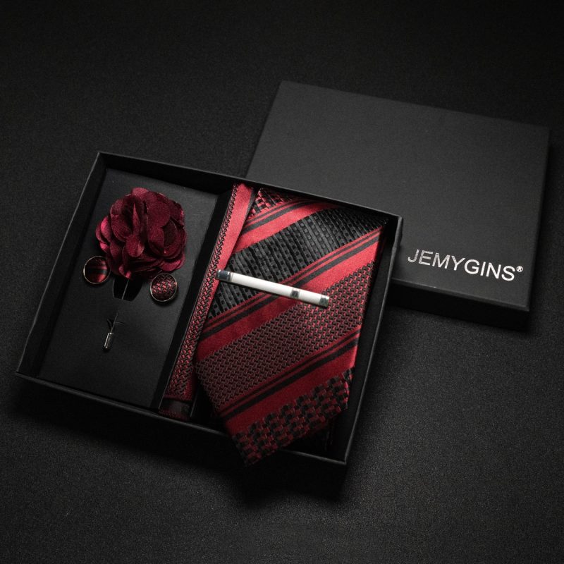 Wine red Men Tie Paisley Silk Tie Pocket Square Cufflink Luxury Gift Box Set Wedding Gravat Accessories Neck Tie For Men - Image 31