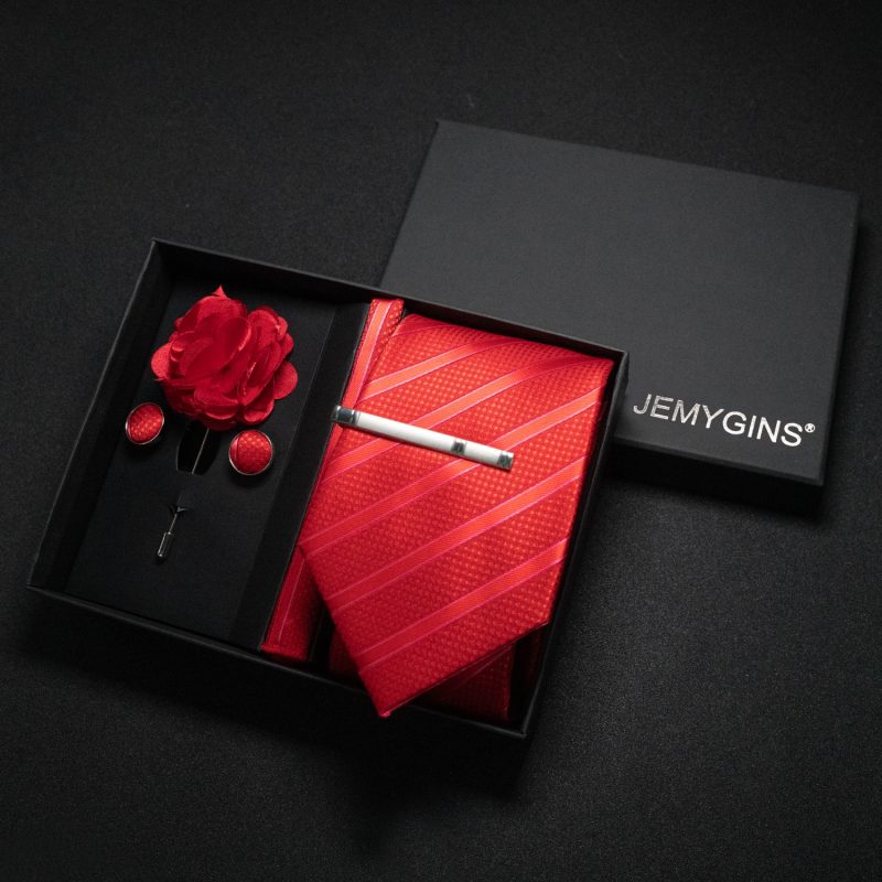 Wine red Men Tie Paisley Silk Tie Pocket Square Cufflink Luxury Gift Box Set Wedding Gravat Accessories Neck Tie For Men - Image 36