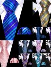 Barry.Wang Plaid Silk Men Tie Hanky Cufflinks Set Checked Jacquard Necktie for Male Formal Casual Wedding Business Party Events