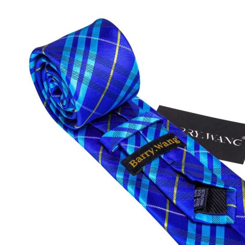 Barry.Wang Plaid Silk Men Tie Hanky Cufflinks Set Checked Jacquard Necktie for Male Formal Casual Wedding Business Party Events - Image 3