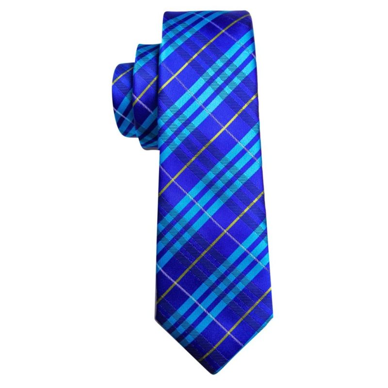 Barry.Wang Plaid Silk Men Tie Hanky Cufflinks Set Checked Jacquard Necktie for Male Formal Casual Wedding Business Party Events - Image 4