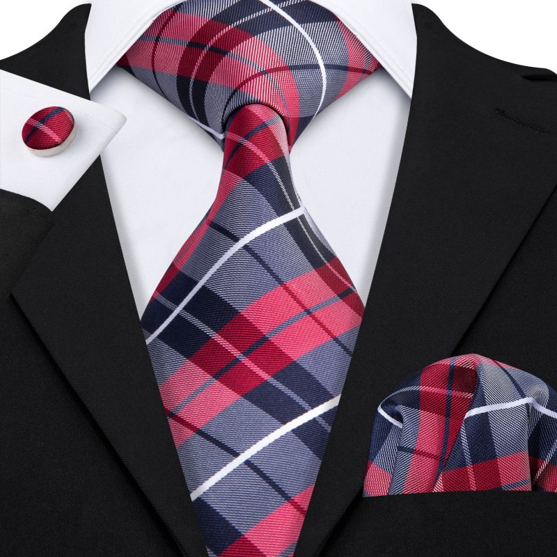 Barry.Wang Plaid Silk Men Tie Hanky Cufflinks Set Checked Jacquard Necktie for Male Formal Casual Wedding Business Party Events - Image 7