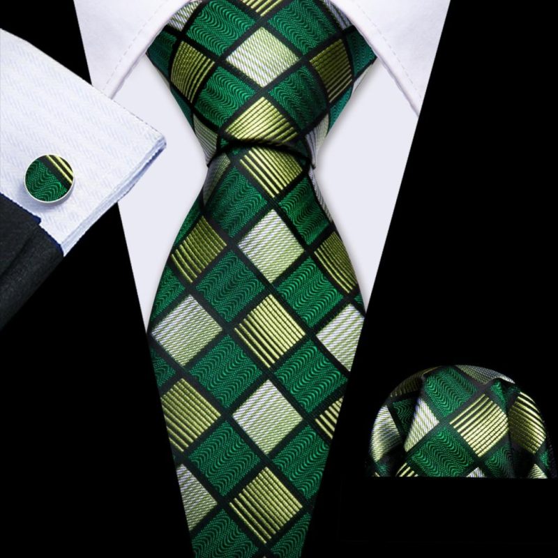Barry.Wang Plaid Silk Men Tie Hanky Cufflinks Set Checked Jacquard Necktie for Male Formal Casual Wedding Business Party Events - Image 12