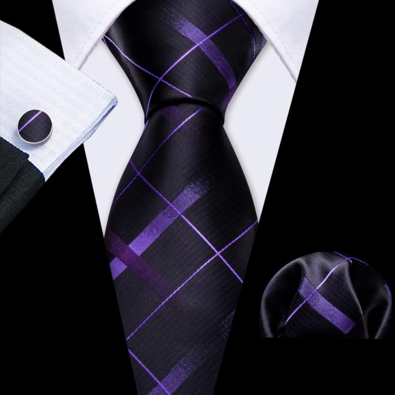 Barry.Wang Plaid Silk Men Tie Hanky Cufflinks Set Checked Jacquard Necktie for Male Formal Casual Wedding Business Party Events - Image 14