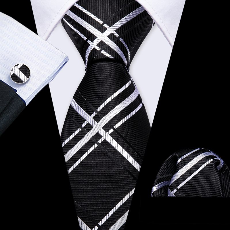 Barry.Wang Plaid Silk Men Tie Hanky Cufflinks Set Checked Jacquard Necktie for Male Formal Casual Wedding Business Party Events - Image 16