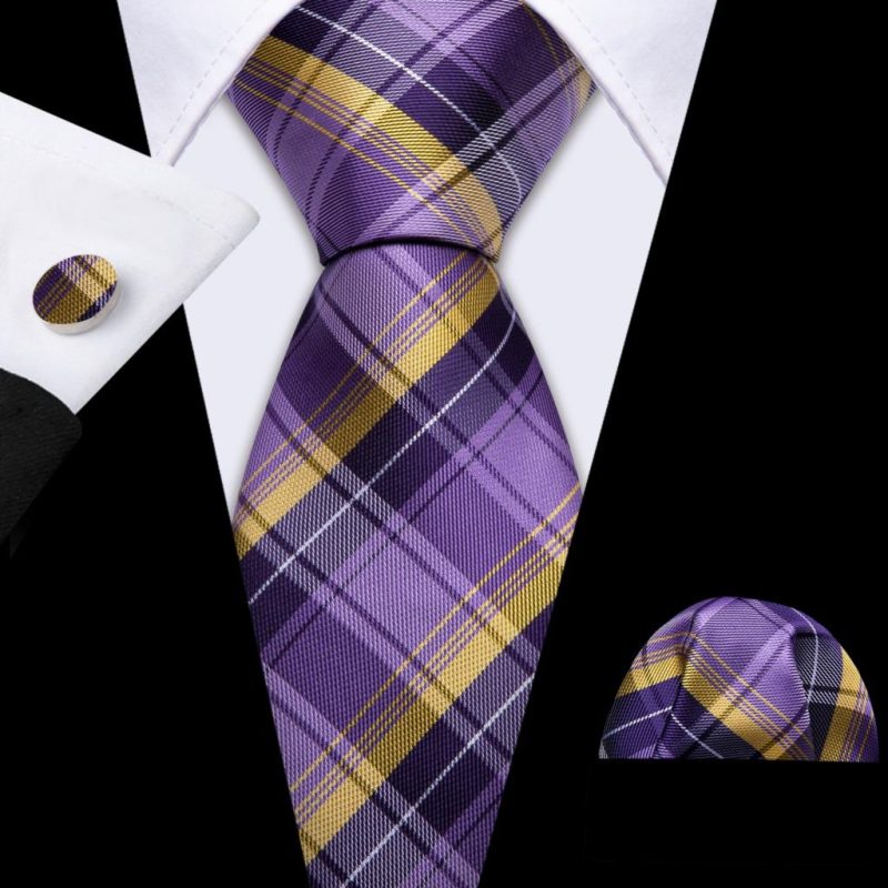 Barry.Wang Plaid Silk Men Tie Hanky Cufflinks Set Checked Jacquard Necktie for Male Formal Casual Wedding Business Party Events - Image 18