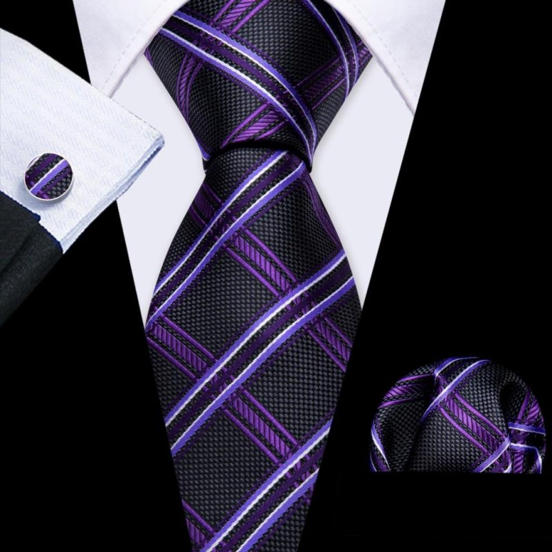 Barry.Wang Plaid Silk Men Tie Hanky Cufflinks Set Checked Jacquard Necktie for Male Formal Casual Wedding Business Party Events - Image 19