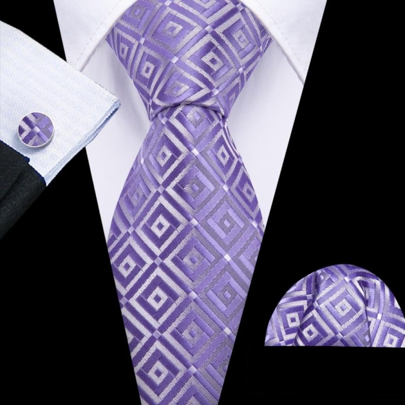 Barry.Wang Plaid Silk Men Tie Hanky Cufflinks Set Checked Jacquard Necktie for Male Formal Casual Wedding Business Party Events - Image 20