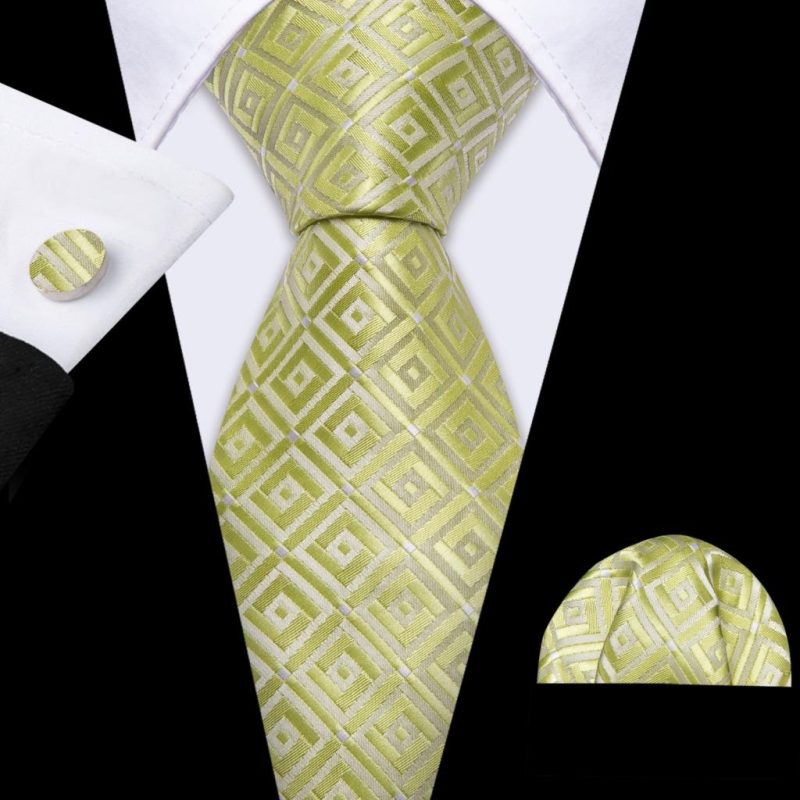 Barry.Wang Plaid Silk Men Tie Hanky Cufflinks Set Checked Jacquard Necktie for Male Formal Casual Wedding Business Party Events - Image 21