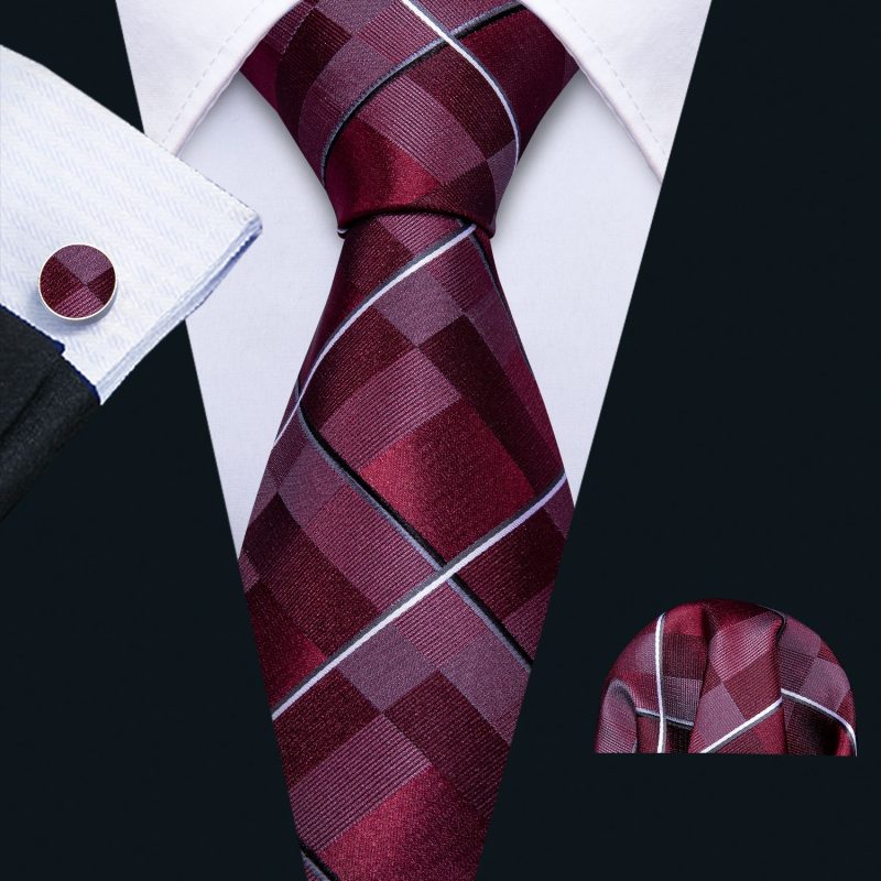 Barry.Wang Plaid Silk Men Tie Hanky Cufflinks Set Checked Jacquard Necktie for Male Formal Casual Wedding Business Party Events - Image 22