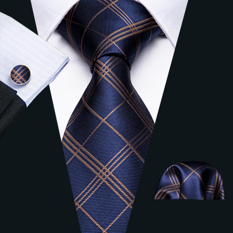 Barry.Wang Plaid Silk Men Tie Hanky Cufflinks Set Checked Jacquard Necktie for Male Formal Casual Wedding Business Party Events - Image 23