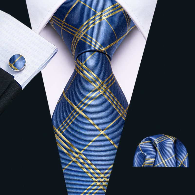Barry.Wang Plaid Silk Men Tie Hanky Cufflinks Set Checked Jacquard Necktie for Male Formal Casual Wedding Business Party Events - Image 24