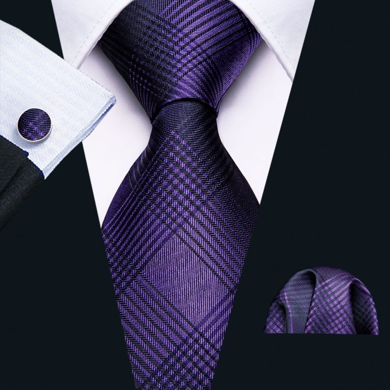 Barry.Wang Plaid Silk Men Tie Hanky Cufflinks Set Checked Jacquard Necktie for Male Formal Casual Wedding Business Party Events - Image 25
