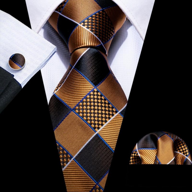 Barry.Wang Plaid Silk Men Tie Hanky Cufflinks Set Checked Jacquard Necktie for Male Formal Casual Wedding Business Party Events - Image 26