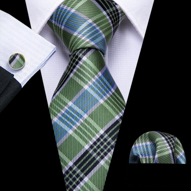 Barry.Wang Plaid Silk Men Tie Hanky Cufflinks Set Checked Jacquard Necktie for Male Formal Casual Wedding Business Party Events - Image 28