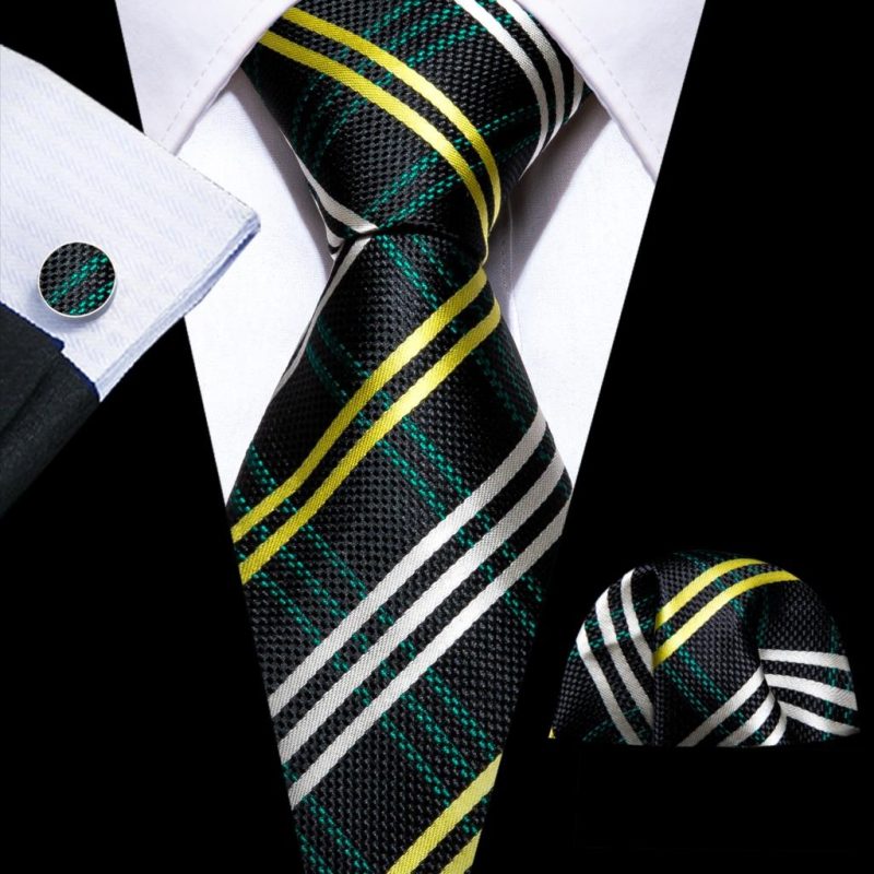 Barry.Wang Plaid Silk Men Tie Hanky Cufflinks Set Checked Jacquard Necktie for Male Formal Casual Wedding Business Party Events - Image 29