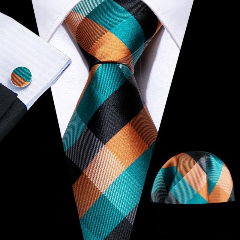 Barry.Wang Plaid Silk Men Tie Hanky Cufflinks Set Checked Jacquard Necktie for Male Formal Casual Wedding Business Party Events - Image 30