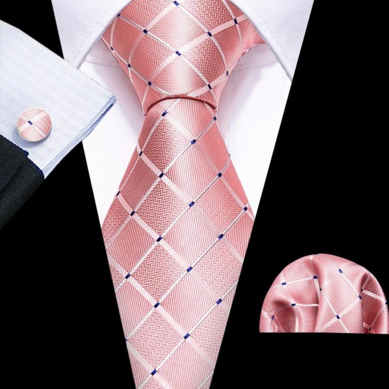 Barry.Wang Plaid Silk Men Tie Hanky Cufflinks Set Checked Jacquard Necktie for Male Formal Casual Wedding Business Party Events - Image 32