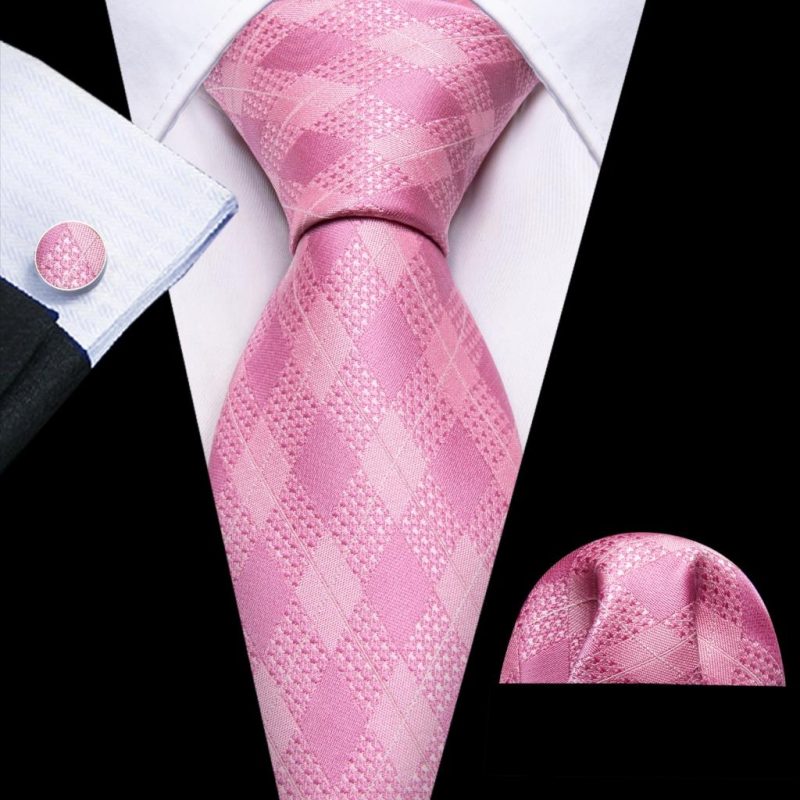 Barry.Wang Plaid Silk Men Tie Hanky Cufflinks Set Checked Jacquard Necktie for Male Formal Casual Wedding Business Party Events - Image 33