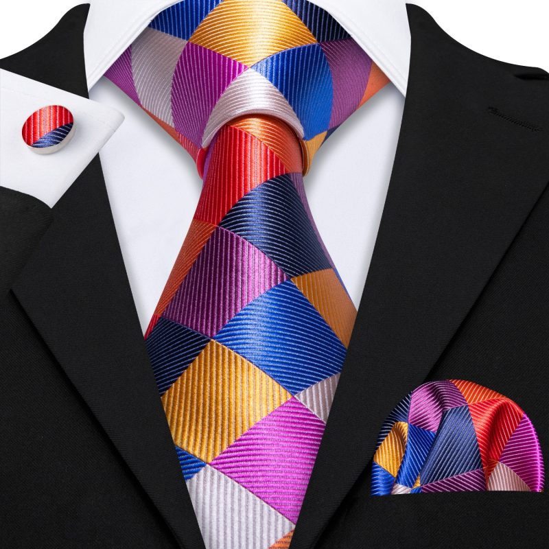 Barry.Wang Plaid Silk Men Tie Hanky Cufflinks Set Checked Jacquard Necktie for Male Formal Casual Wedding Business Party Events - Image 34