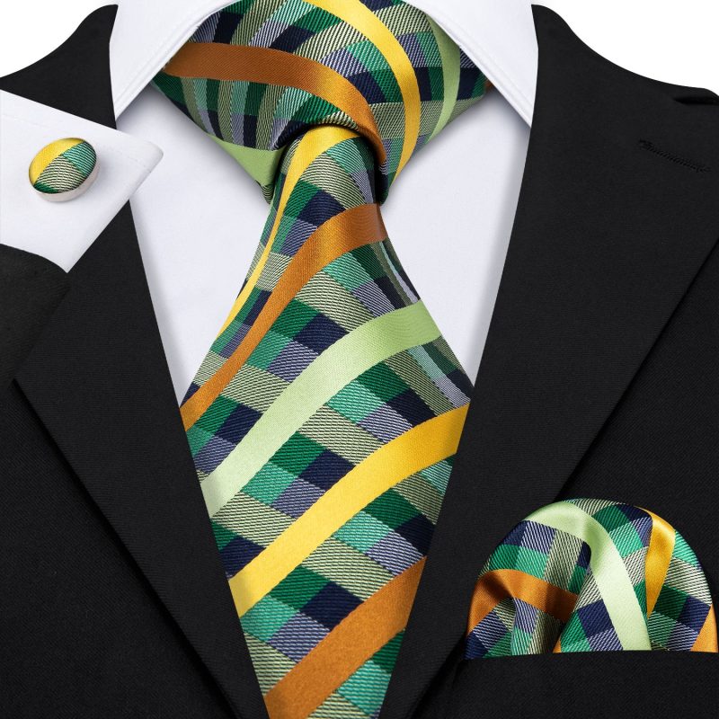 Barry.Wang Plaid Silk Men Tie Hanky Cufflinks Set Checked Jacquard Necktie for Male Formal Casual Wedding Business Party Events - Image 35