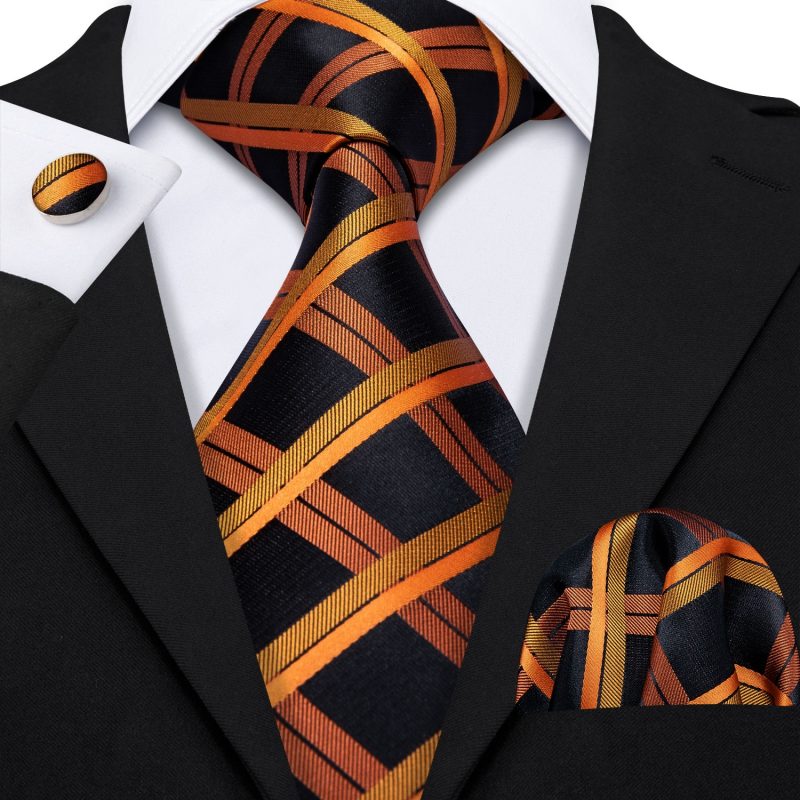 Barry.Wang Plaid Silk Men Tie Hanky Cufflinks Set Checked Jacquard Necktie for Male Formal Casual Wedding Business Party Events - Image 36