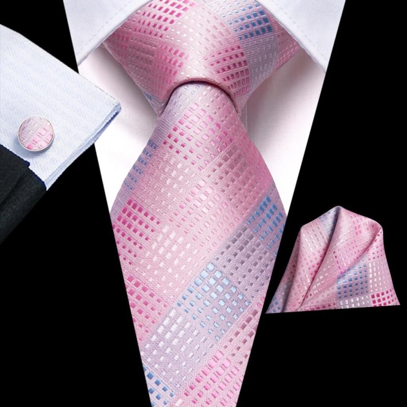 Barry.Wang Plaid Silk Men Tie Hanky Cufflinks Set Checked Jacquard Necktie for Male Formal Casual Wedding Business Party Events - Image 37