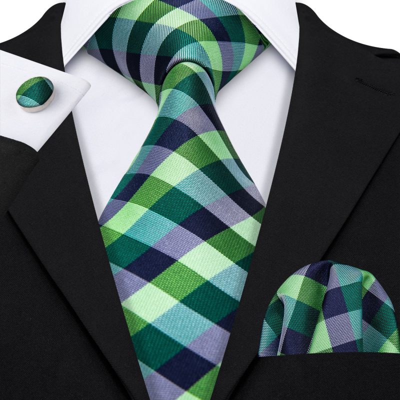 Barry.Wang Plaid Silk Men Tie Hanky Cufflinks Set Checked Jacquard Necktie for Male Formal Casual Wedding Business Party Events - Image 41